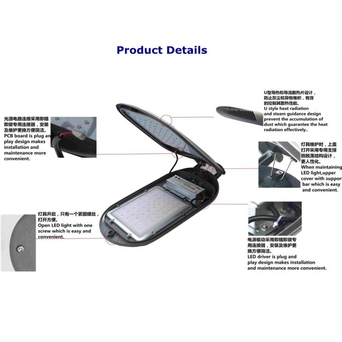 تركيبات إضاءة الطريق الموفرة للطاقة 50 وات هيكل خلفي يشع الضلع 5